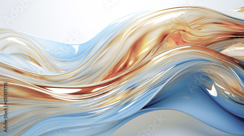 Illustration of a Abstract background, blue and gold glass wave on white background. 
