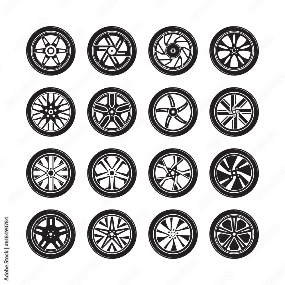 Tire and Wheels Vector Collection Set