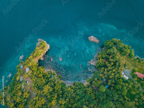 The Aerial View of Pintu Kota Beach in Airlou  Ambon Island  Maluku