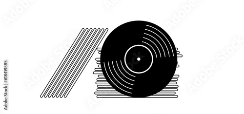 Cartoon vinyl or lp icon symbol. dj symbol. retro vinyl record album. Music plate, cover or envelope. Phonograph, turntable. Music player, analog music recording. Gramophone label and badge.