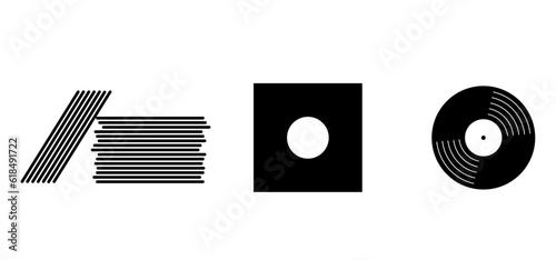 Cartoon vinyl or lp icon symbol. dj symbol. retro vinyl record album. Music plate, cover or envelope. Phonograph, turntable. Music player, analog music recording. Gramophone label and badge.