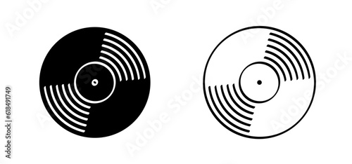 Cartoon vinyl or lp icon symbol. dj symbol. retro vinyl record album. Old music plate doodle. Phonograph, audio disk for turntable. Music player, analog music recording. Gramophone label and badge.