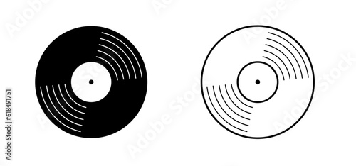 Cartoon vinyl or lp icon symbol. dj symbol. retro vinyl record album. Old music plate doodle. Phonograph, audio disk for turntable. Music player, analog music recording. Gramophone label and badge.
