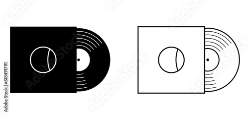 Cartoon vinyl or lp icon symbol. dj symbol. retro vinyl record album. Music plate, cover or envelope. Phonograph, turntable. Music player, analog music recording. Gramophone label and badge.
