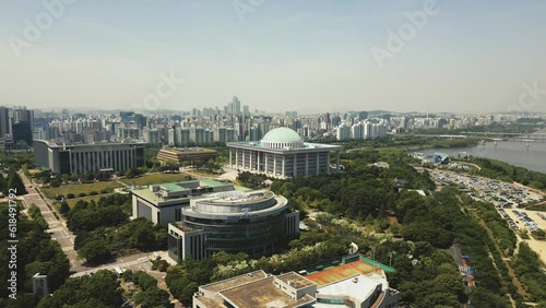 Aerial View of National Assembly Building in Seoul, South Korea photo
