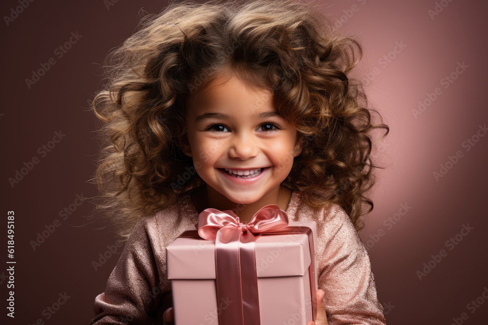 Childhood Happiness. Happy Kid Delighted with a Birthday Gift, Copy Space for Your Wishes. Festive Emotion AI Generative Childhood Happiness. Happy Kid Delighted with a Birthday Gift, Copy Space for Your Wishes. Festive Emotion AI Generative