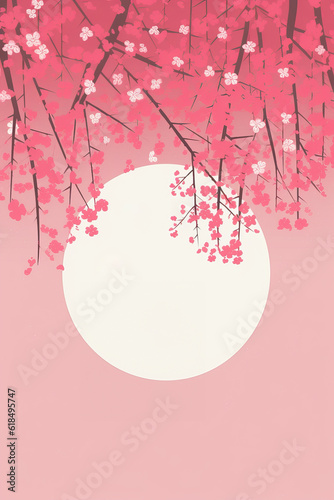 Japanese cherry tree minimalist pink poster. Generative ai