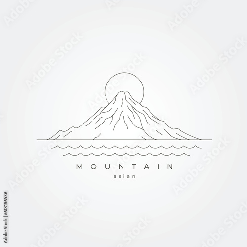 japanese mount fuji line art vector illustration design, sun and mount logo design.