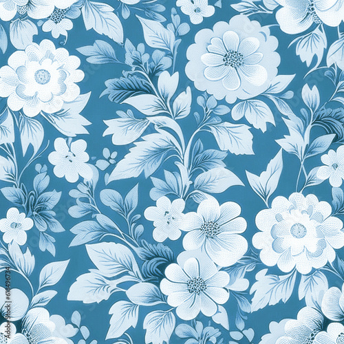 Floral decorative abstract background with blue flowers in scandinavian style