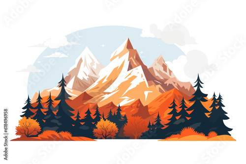 
Beautiful mountain landscape vector illustration. Stunning landscape of mountains and autumn forest. Beautiful landscape for printing.