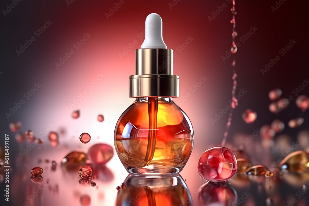 Cosmetic serum oil drop over bokeh background Cosmetic serum oil drop over bokeh background