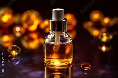 Cosmetic serum oil drop over bokeh background