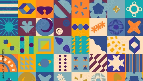 Mosaic Background Animation Wallpaper. Classic Retro Mosaic Motion Graphic Colorful Flat - 4K Endless Loop.