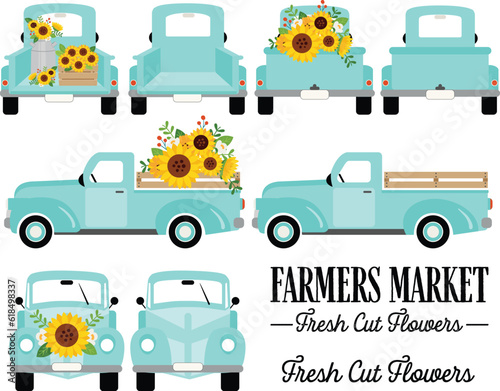 Truck with sunflowers, Blue