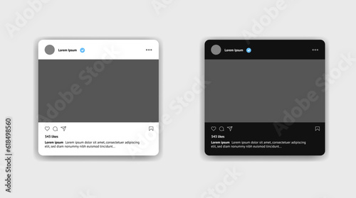 Social media post mockup. Day and night theme on light background. Social network mobile app page template. Vector illustration.