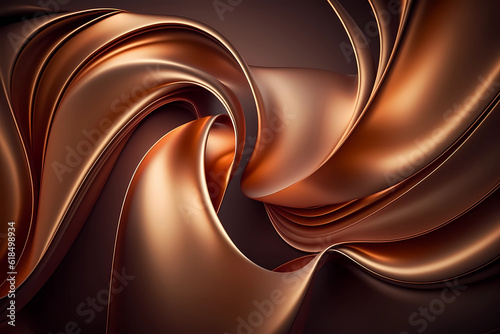 Abstract metal cooper colors background. Silk satin style backdrop with liquid wavy folds and trendy metal effect.