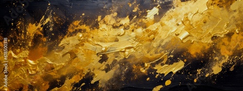 Closeup of abstract rough black gold art painting texture  with oil brushstroke  pallet knife paint on canvas  Generative Ai 