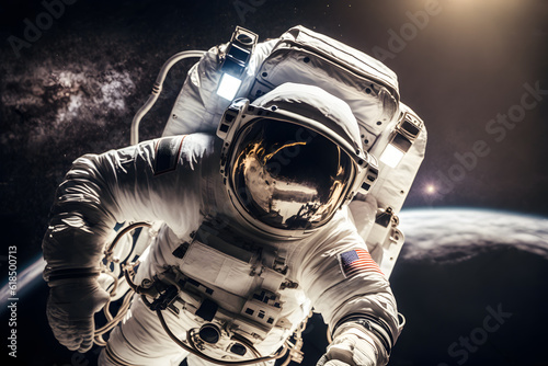 Fototapeta Naklejka Na Ścianę i Meble -  An astronaut working in outer space - space expedition