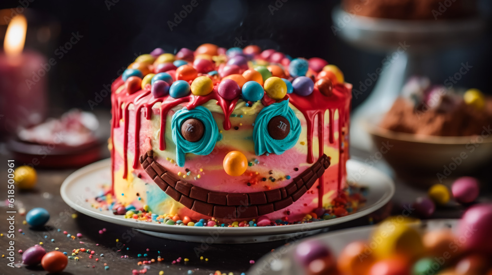 A cake with a funny face. AI Generated A cake with a funny face. AI Generated
