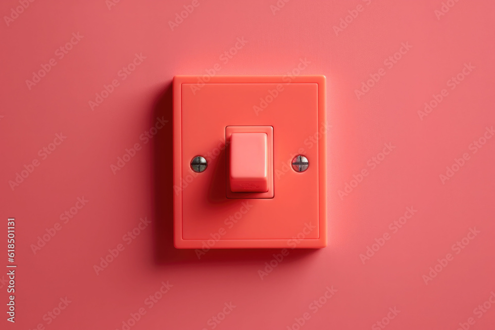 Minimalistic red button. Wall light switch on a red background. Generative AI Minimalistic red button. Wall light switch on a red background. Generative AI