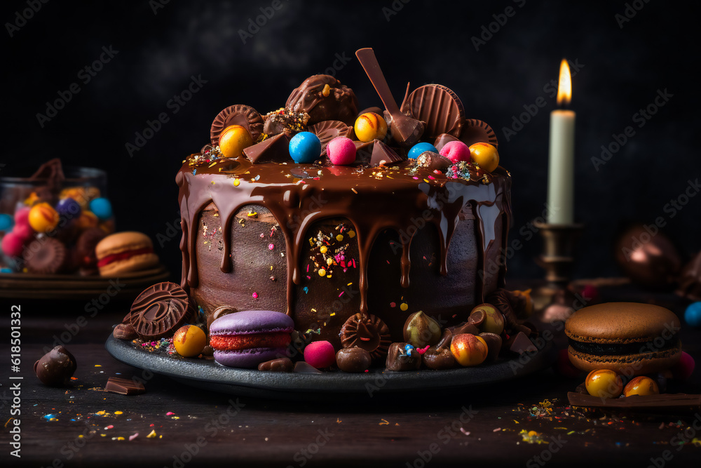 Decadent Chocolate Berry Cake.  Berry Blast Birthday Cake . Generative AI