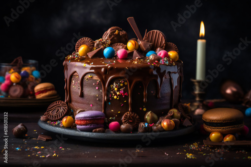 Decadent Chocolate Berry Cake.  Berry Blast Birthday Cake . Generative AI