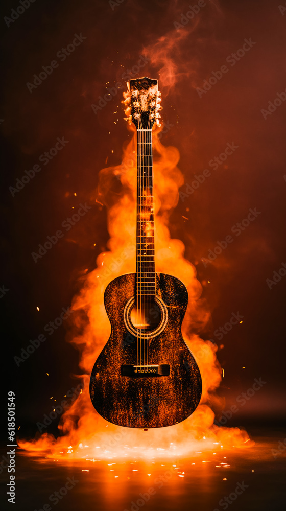 Burning guitar. AI Generated