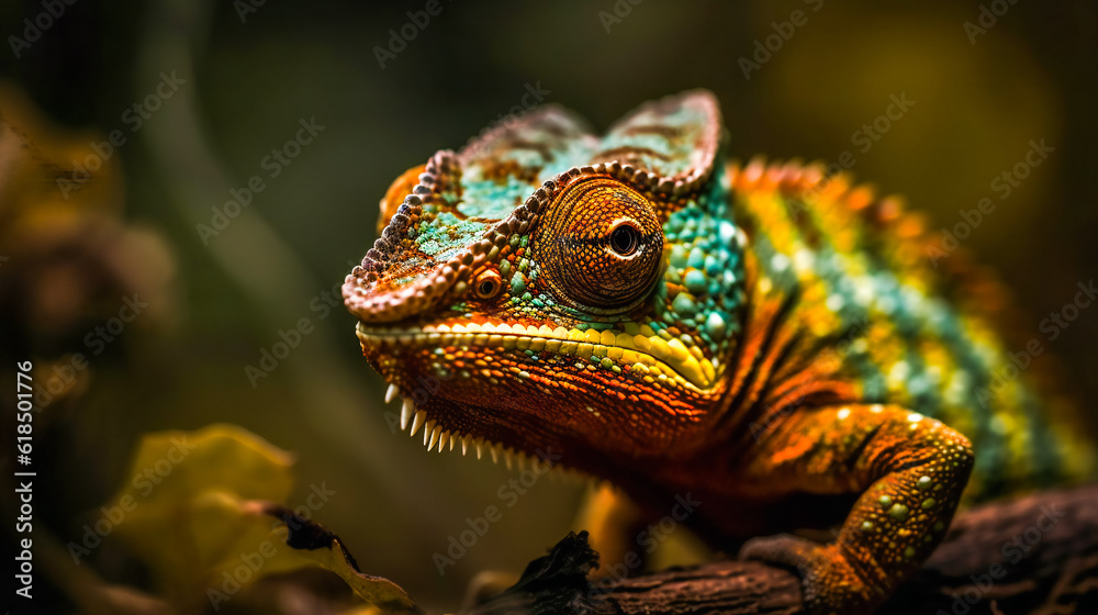 Fototapeta premium Colorful Chameleon. Generative AI