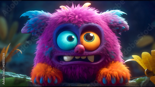 Cute and cuddly monster. Furry friend with big, friendly eyes and a cheerful grin. Generative AI