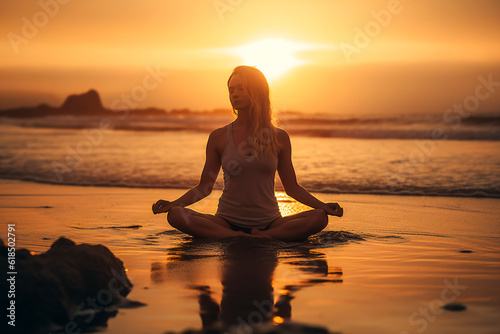 Finding Balance. Yoga Woman.  Generative AI © EwaStudio