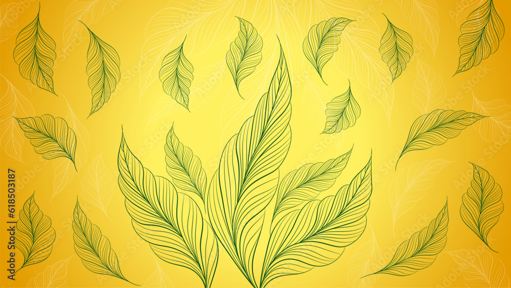 Simple green leaves on a yellow background Simple green leaves on a yellow background