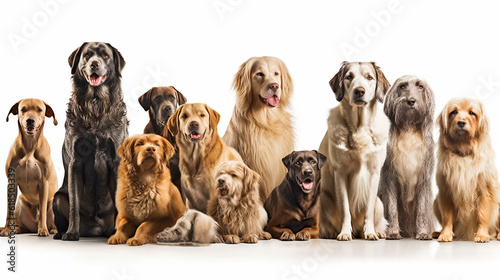 Group of dogs in front of a white background. AI Generated © EwaStudio