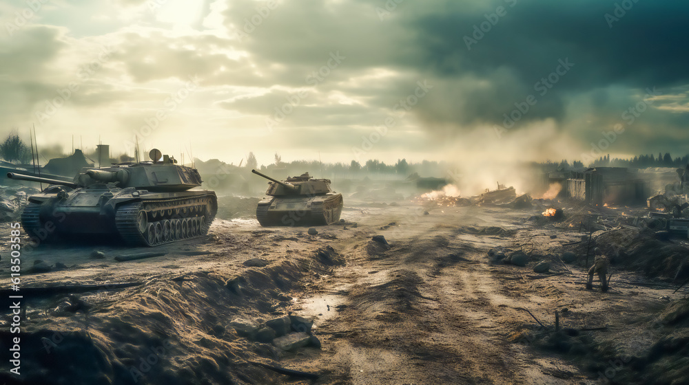 Thundering Tank on the Battlefield. In the Heart of the Battle. Generative AI Thundering Tank on the Battlefield. In the Heart of the Battle. Generative AI