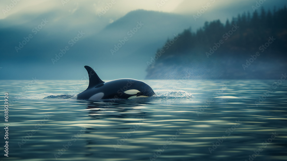 Fototapeta premium Killer whale swimming. Ai Generated