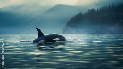 Killer whale swimming. Ai Generated