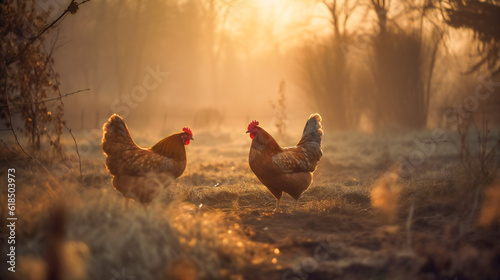 Hens, Roosters, and Chicks. Life on the Farm. Generatine AI.Generative AI