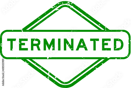 Grunge green terminated word rubber seal stamp on white background
