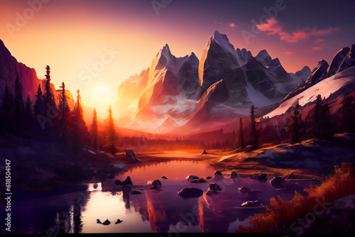 Majestic Sunrise Over the Rocky Mountains. Generative AI.