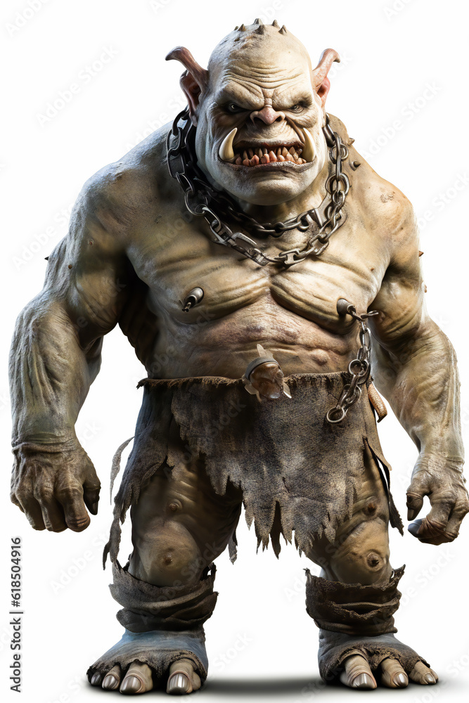 Ogre with Piercing Eyes and Sharp Teeth isolated on white background. AI Generated Ogre with Piercing Eyes and Sharp Teeth isolated on white background. AI Generated