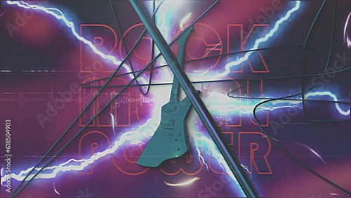 Guitar Retro Video VHS Tape Look Collage with Subtle Rock Metal Power Typo – 80s and 90s vintage music vibe, grunge aesthetic, hard rock atmosphere, nostalgic analog video effect
