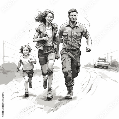 Soldier Family Reunion heartwarming scene vector illustration