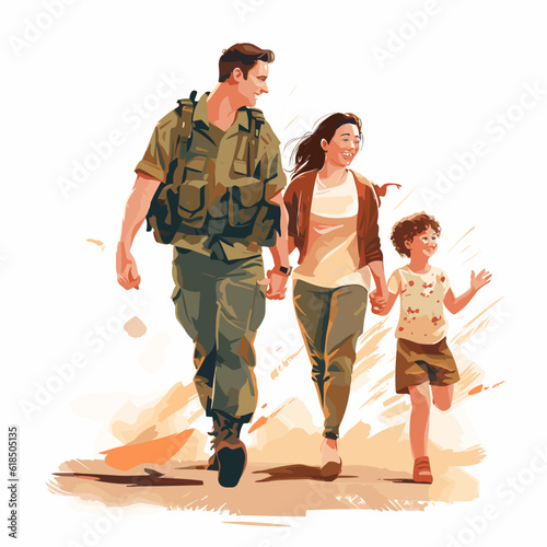 Soldier Family Reunion heartwarming scene vector illustration