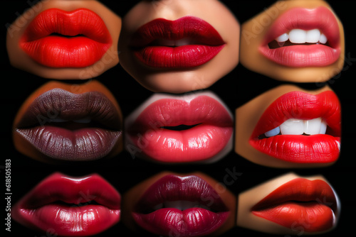 Set of Luscious Lips.  Plump Pucker. Juicy Mouth. Generative AI