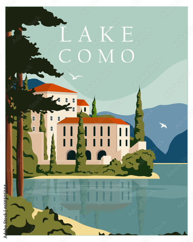 Lake Como travel poster banner Italy