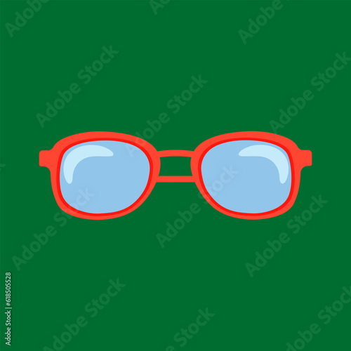Vector.Glasses.On a bright green background. orange retro hipster sunglasses in cartoon style, isolated.Doodle..Fashion accessories.Fashion .Beauty.Romance.Leisure.Sun.Beach.Sea.Vacation.Beach.Web