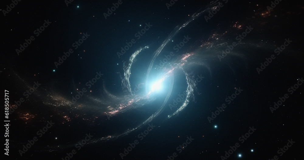 Obraz premium Solar system, wormhole and galaxy space spiral in dark sky for astrology, black hole or universe science research. Ai generated, vortex and dimension tunnel of explosion, cosmic creation and big bang