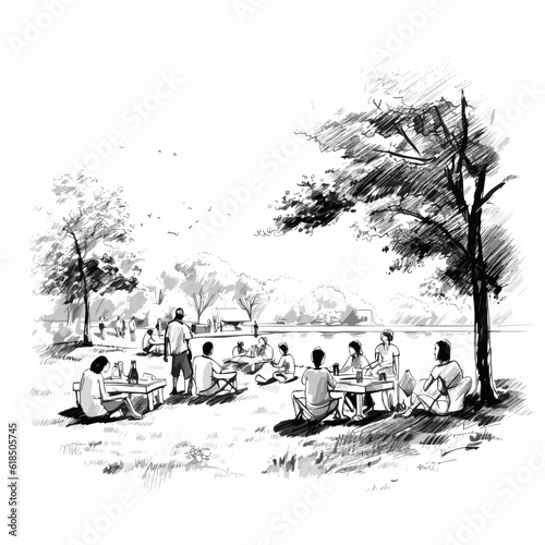 Picnic Park Laughter Families gathered picni vector illustration