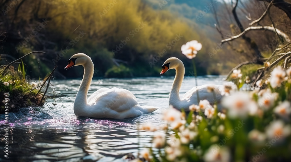 Fototapeta premium Swan Lake Romance . AI Generated