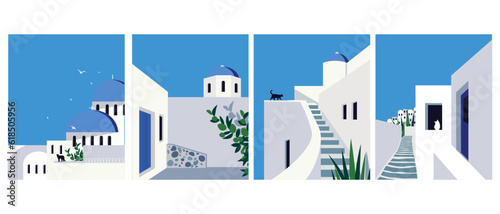 Santorini travel poster set collection