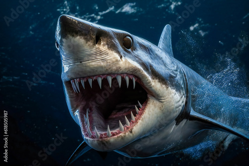 Terrifying shark ready to attack . Generative AI © EwaStudio